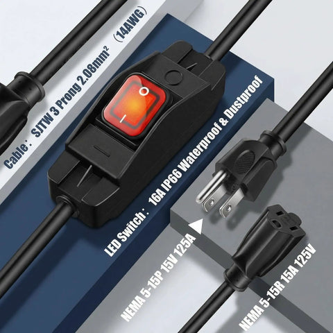 Heavy Duty Tough As Nails 14 AWG Three Prong Extension Cord 15A 125V 6.6 Ft Grounded NEMA 5 15P To NEMA 5 15R waterproof