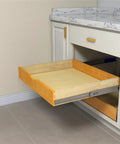 Solid Wood Pull Out Drawer 27W By 21D For Kitchen Cabinets With Full Extension Slides Roll Out Tray Natural Wood Finish Built To Last DIY Assembly Fits Standard RTA Cabinets 26 Inch Drawer Box Inside, open in white cabinet
