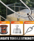 Heavy Duty 200 Foot T316 Stainless Steel Railing Cable One Eighth Inch Marine Grade Wire Rope Built Tough As Nails For Decks Fences And Patios No Sweat Rust Proof Durability with highlights on tensile strength.