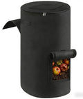 34 Gallon Outdoor Compost Bin With Handles And Observation Windows, Thickened Breathable Foldable Design For Easy Garden Yard Recycling, Home Compost Bucket, No Mess And Durable Black 1 Pack showing side view with open window and compost inside