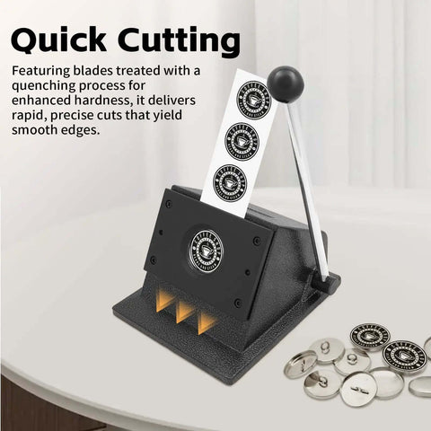 37mm Round Manual Card Badge Cutter With 3.15 Inch Labor Saving Handle for paper cutting, featuring hardened blade for clean edges