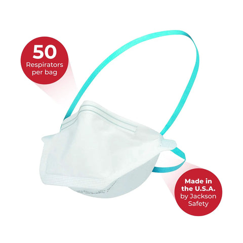 N95 Pouch Respirator Mask NIOSH Approved 50 Pack USA Made Disposable Face Shield with head and neck straps