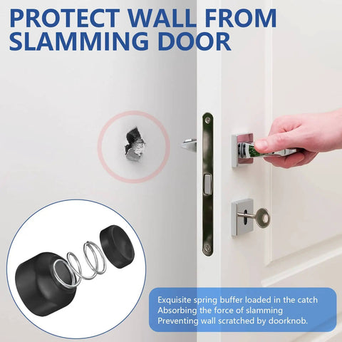 Stainless Steel Magnetic Door Stop Heavy Duty For All Door Types Keeps Doors Open Wall Mount Door Holder Catch Rust Proof SUS 304 Ideal For Home Office And Apartment Use showcasing spring buffer design protecting wall from door impact.
