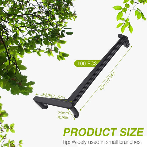 Image showing 100 Pack Black Fruit Tree Limb Spreaders For Strong Branch Spreading And Crotch Angles Plastic Bonsai Trunk And Stem Trainer Tools