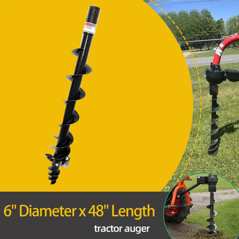 Six Inch Diameter Post Hole Auger For Tractor Mounted Digger 48 Inch Long With Reinforced Collar For Two Half Inch Bolts