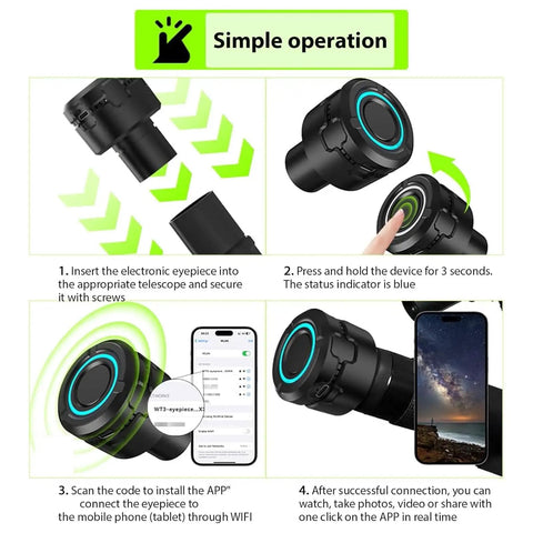 WiFi Telescope Camera Eyepiece With 5MP 4K Video Recording Wireless App Control setup and installation guide