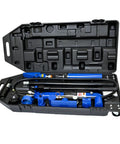 Pro Grade 10 Ton Hydraulic Auto Body Repair Kit with blow case, heavy duty steel build, handy pump and gauge, multiple accessories