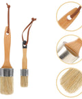 Two Pack Wood Handle Paint Brushes With Synthetic Bristles For Walls And Furniture Oval Shape Deck Stain Applicator Set For Wood Fence And Indoor And Outdoor Wall Painting showing close-up details