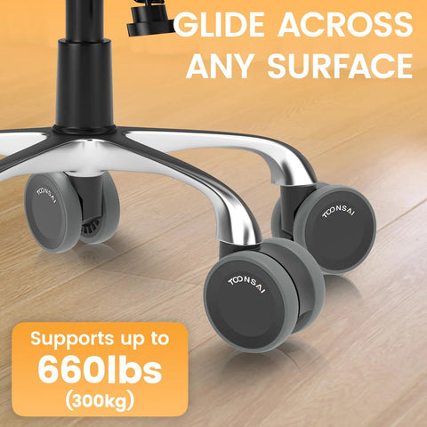Office Chair Wheels Replacement Casters for Carpet and Hard Floors, 3 inch stem set of 5 installed on chair base