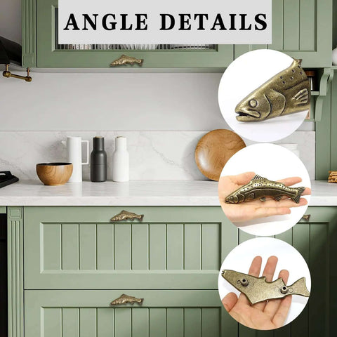 Vintage Trout Fish Cabinet Knob Set 4 Pack Old School Aged Bronze Zinc Alloy Drawer Pulls details kitchen use