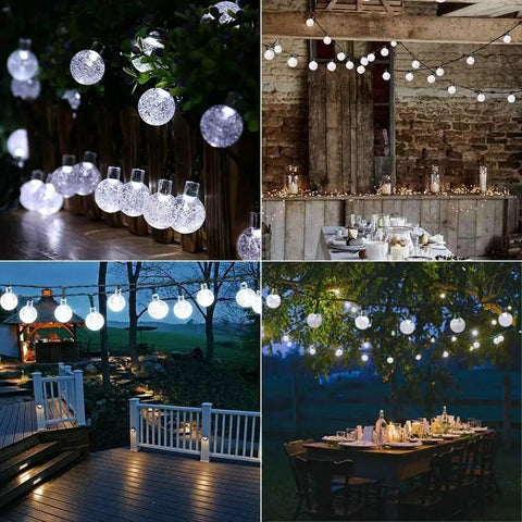 Solar Powered Crystal Globe String Lights 100 LEDs, 72 Ft Outdoor Patio Lights With 8 Modes over garden and dining areas