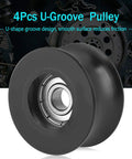 4 Pack U Groove Pulley Rollers With Overmolded Bearings, Plastic Sphere Wheels For Driving Doors And Mechanical Equipment, Durable And Smooth Operation For DIY Projects And Industrial Setups, black metal pulley roller with 8mm bore