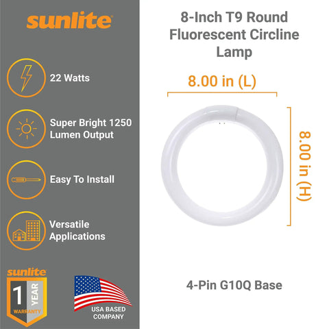8 Inch T9 Round Fluorescent Circline Lamp 22W 1250 Lumens 4100K Cool White G10Q 4 Pin Base 1 Pack energy efficient light