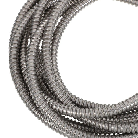 Top Notch Flexible Stainless Steel Wire Loom Sleeve For Heavy Duty Cable Management showing coiled silver tubes with smooth surface.