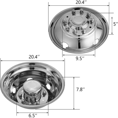 Polished 19.5 Inch 10 Lug Wheel Simulators Stainless Steel Bolt Kit Hubcap Set dimensions for Ford F450 F550 2WD trunk