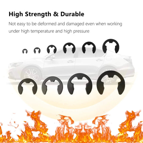 400 Piece Car E Clips Kit With Alloy Steel Retaining Rings External Snap Rings In 10 Sizes M1.5-M10, shown for auto repair