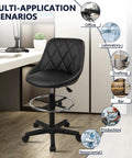 Drafting Chair With Backrest And Wheels For Office And Workshop Use Boss Level Comfort Adjustable Height Footrest PU Leather Tall Swivel Stool For Kitchen Islands And Home Bars Easy Rolling Casters Black 1 Pack in an office setting