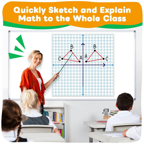 Teacher using Giant Magnetic XY Coordinate Grid Paper for Whiteboards to explain math to students in a classroom setting.