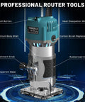 Professional Powerful Compact Wood Router Tool 800W 30000 RPM Workhorse For Woodworking Handheld Trimmer with labeled features