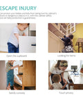 Children exploring cabinets and drawers, showcasing 10 Pack White ABS Childproofing Safety Locks For Cabinets And Trash Cans in use.