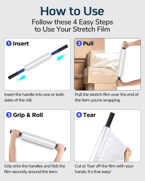 How to use Two Pack Clear Stretch Wrap With Handle Dispenser 15 Inch By 1000 Feet Heavy Duty Industrial Packing Film 60 Gauge.