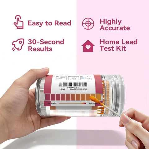 AssuTest Lead Test Kit for Dishes, 60 swabs; transparent cylinder with color-scale lead chart and swabs
