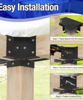 4x4 Pergola Brackets Kit 4 Way Corner Brackets for Gazebos and Patios installation steps on wood post.