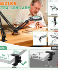Pro Grade 12X 30X Magnifying Glass With Light And Stand showing 3-section long arm and heavy-duty clamp