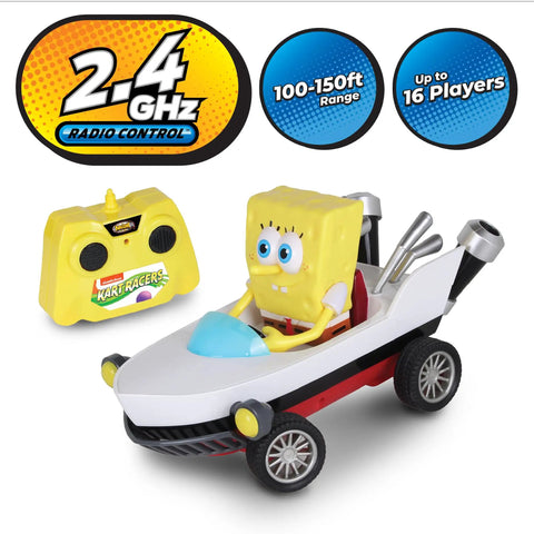 SpongeBob Boatmobile RC Kart Racer 2.4GHz with remote and grippy tires, Nickelodeon Slime Speedway themed vehicle for kids