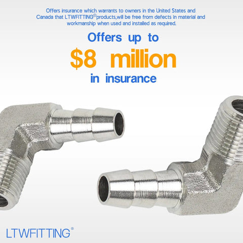 Heavy Duty 90 Degree Elbow Stainless Steel 316 Hose Barb Fitting Quarter Inch ID Tube To One Eighth Male NPT Pipe Connection bulk pack of two fittings.