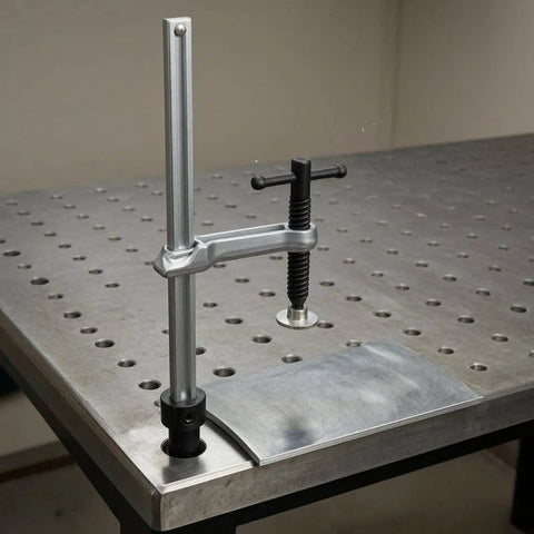 Quick Release Insertion Clamp For Workbench And T Bar Holes Heavy Duty Ratchet Table Clamp In Hardened Steel 160 By 80 Base With 16mm Insert Keeps Woodworking And Metalworking Parts Solid And Secure, on perforated steel workbench