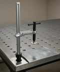 Insertion Clamp Fixture With Ratchet Table Clamp, Quick Release Tool, Hardened Alloy Steel For Carpentry And Metalworking, Ultra Durable Workshop Clamp For Projects, T Bar Insert Clamp 160x80mm, Base 28mm on perforated workbench