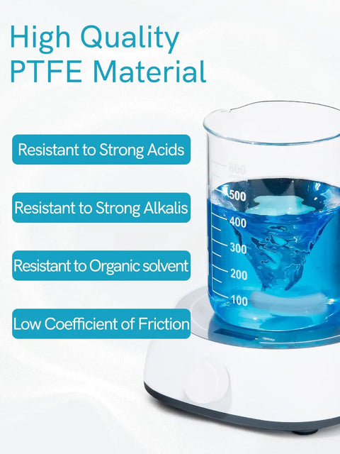 Beaker with PTFE content, highlighting features of 10 Pack PTFE Magnetic Stir Bars 0.39 Inch 10mm B Type Laboratory Stirring Rods