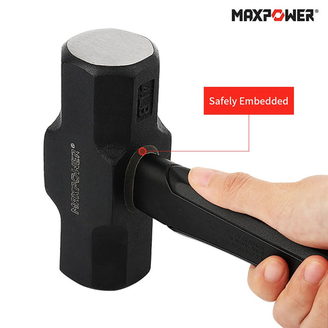 4 Pound Sledge Hammer With Steel Head And 12 Inch Fiberglass Handle Shock Resistant Drop Forged Construction in hand