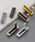Sleek Two Pack Recessed Pocket Door Pulls With Zero Fuss Flush Mount Design And Comfortable Finger Groove For Seamless Sliding Interior Doors And Modern Home Furniture In Brushed Brass. Set includes various finishes.
