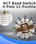 Rotary Band Switch 4P11T 4 Pole 11 Position channel selector with knob showcasing multi-deck design for TV radio use