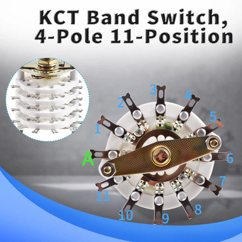 Rotary Band Switch 4P11T 4 Pole 11 Position channel selector with knob showcasing multi-deck design for TV radio use