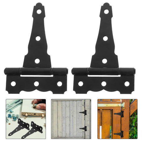 Built Tough Iron Gate Hinges Matte Black 2 Pack T Shaped Farmhouse Style With Sturdy Support And Decorative Design for doors.