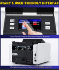 Mixed Denomination Money Counter with Touchscreen Display and Fast Counting Up to 1500 Bills Per Minute, rear view