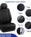 Piping Luxury Faux Leather Car Seat Covers Waterproof Anti Slip Front Seat Protector Ergonomic All Day Comfort Universal Fit for 95 Percent Cars Vans Trucks SUVs Black Easy Install