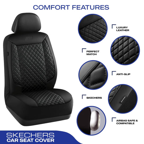 Piping Luxury Faux Leather Car Seat Covers Waterproof Anti Slip Front Seat Protector Ergonomic All Day Comfort Universal Fit for 95 Percent Cars Vans Trucks SUVs Black Easy Install