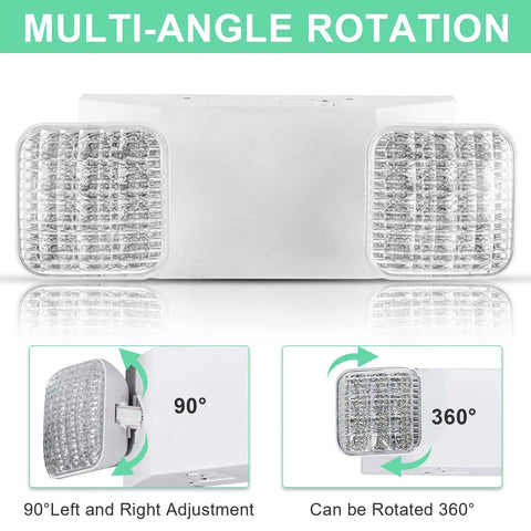 4 Pack LED Emergency Exit Lighting Fixtures With 90 Minute Battery Backup US Standard Adjustable Integrated LED Exit Light ABS Fire Resistant Housing UL 924 Compliance Reliable Power During Outages showing multi-angle rotation feature