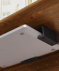 Rock Solid Under Desk Laptop Mount With Heavy Duty Black Bracket For Secure Storage And No Fuss Setup To Keep Your Workspace Neat And Super Functional All Week, mounted under a wooden desk.