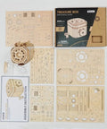 3D Wooden Puzzle Mechanical Treasure Box For Adults With Password Lock Mind Blowing Brain Teaser Toy Educational Gift For Ages 14 Plus Birthday Fun Great Gift Idea For Puzzle Lovers, parts laid out