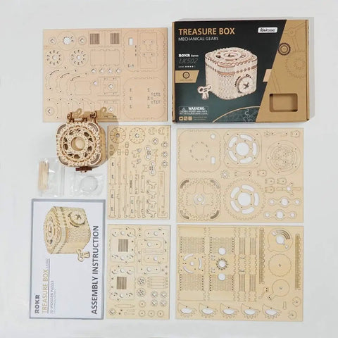 3D Wooden Puzzle Mechanical Treasure Box For Adults With Password Lock Mind Blowing Brain Teaser Toy Educational Gift For Ages 14 Plus Birthday Fun Great Gift Idea For Puzzle Lovers, parts laid out