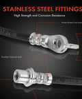 Close-up of stainless steel fittings on Front Brake Hydraulic Hose Kit for Toyota Corolla 2003-2008 and Prius 2004-2009