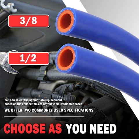 Blue silicone heater hoses in 3/8 and 1/2 inch sizes for Thickened Silicone Heater Hose Kit With Five Clamps