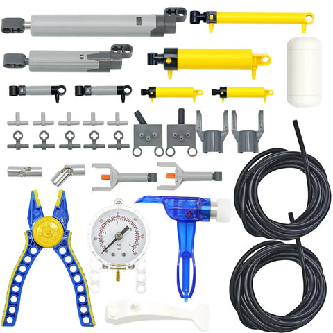 33 Piece Pneumatic Pumps Parts Kit For Building Toys And Technic Includes Air Cylinders, Switches, Tubes, and Actuators