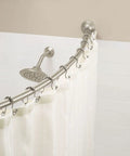 Brushed Nickel Shower Curtain Rings With Double Hooks For Bathroom Rods Smooth Glide Ball Bearing Rings No Snagging Universal Fit