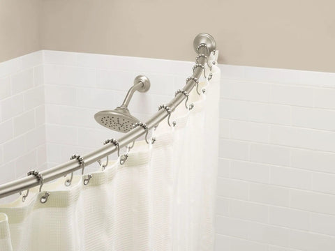 Brushed Nickel Shower Curtain Rings With Double Hooks For Bathroom Rods Smooth Glide Ball Bearing Rings No Snagging Universal Fit